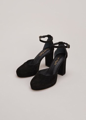 Phase Eight Black Suede Platform Heels Black Australia | GJ9524317